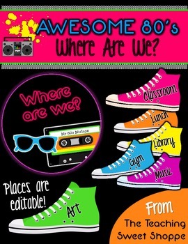 Preview of Awesome 80s Where Are We?  Classroom Signs