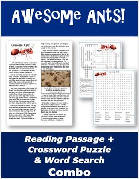 Preview of Awesome Ants Reading Passage & Puzzle Combo