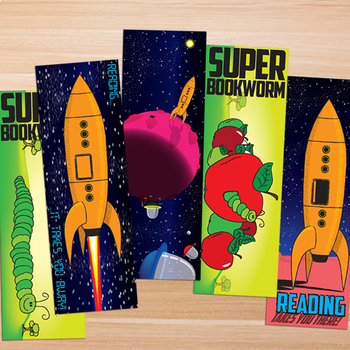 Preview of Awesome Bookmarks Set:  Space & Book Worm Themes - 2 Sizes: 6 X 2" and 7 X 2"