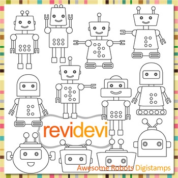 Preview of Line art Awesome Robot clip art (digital stamps, coloring graphics) S060