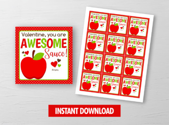 Preview of Awesome-Sauce Valentine Card, Applesauce Square Tags, PreSchool Exchange