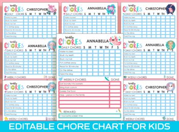 Preview of Axolotl Chore Chart for Kids, Printable/Editable Chore Chart for Kids/Boys/Girls