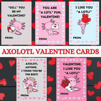 Preview of Axolotl Valentine Cards PDF Valentine's Day Class Favors