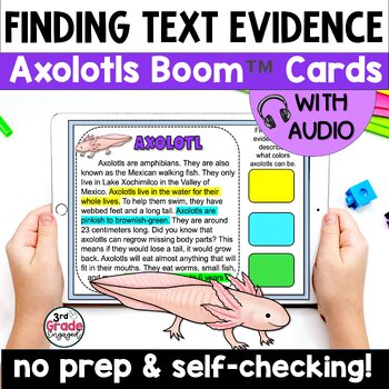 Preview of Axolotls Finding Citing Text Evidence Reading Boom Cards Task Cards with Audio