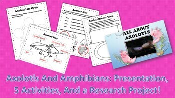 Preview of Axolotls and Amphibians- Presentation, Activities, and Research Project
