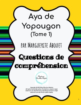 Preview of Aya de Yopougon : Questions de compréhension (version FRANÇAISE)