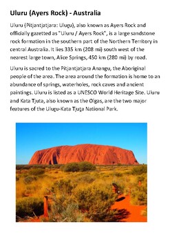 Preview of Uluru - Ayers Rock Handout