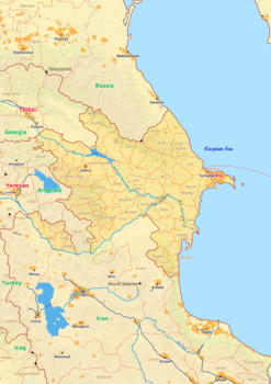 Preview of Azerbaijan map with cities township counties rivers roads labeled