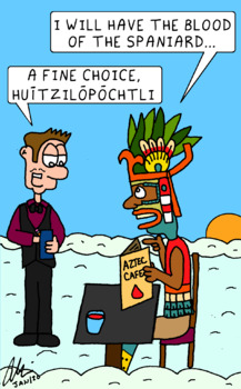 Aztec Cafe : Human Sacrifice Cartoon Comic by FunSocialStudiesCartoons