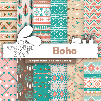 Preview of Aztec Digital paper Tribal pattern Boho digital paper Aztec backgrounds