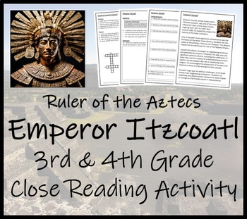 Preview of Aztec Emperor Itzcoatl Close Reading Comprehension Activity | 3rd & 4th Grade