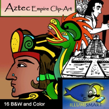 Preview of Aztec Empire Clip-Art: 16 Pieces BW and Color