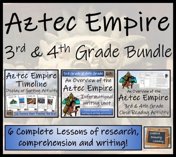 Preview of Aztec Empire Display Timeline Close Reading & Writing Bundle | 3rd & 4th Grade