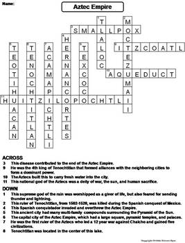 Aztec Empire Worksheet/ Crossword Puzzle by Science Spot | TpT