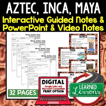 Preview of Aztec, Inca, Maya Guided Notes and PowerPoints, Interactive Notebooks, Google