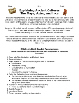 Preview of Aztec, Maya, Incan Children's Book Project and Rubric