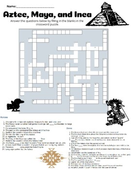 Preview of Aztec, Maya, and Inca Crossword Puzzle with Answer Key