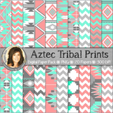 Aztec Tribal Print Digital Background Paper {Peaches & Teals}