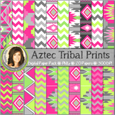 Aztec Tribal Print Digital Background Paper {Bright Pinks 