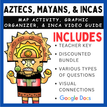 Preview of Aztecs, Mayans, and Incas: Map activity, graphic organizer, & Inca video guide