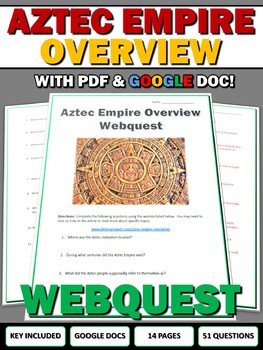 Preview of Aztecs - Webquest with Key (PDF and Google Doc Included)