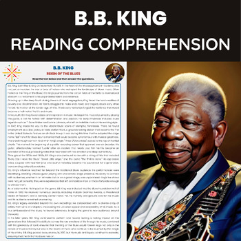 Preview of B.B. King Biography for Black History Month |  Black Musicians Blues Music