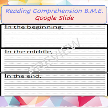 Preview of B.(Beginning) M.(Middle) E.(End)Reading Comprehension fill in blank GOOGLE SLIDE