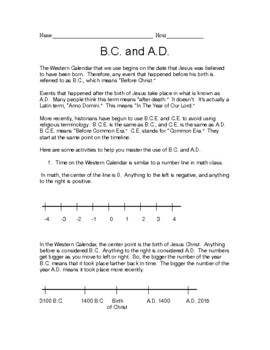 Preview of B.C. and A.D. - Western Calendar Time Activity Worksheet