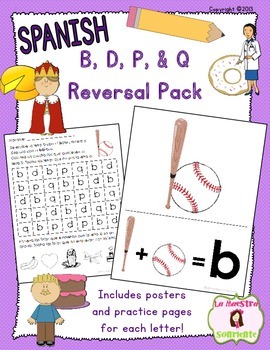 Preview of B, D, P, and Q Letter Reversal Practice (Spanish)