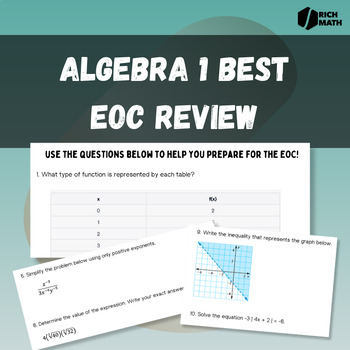 Preview of B.E.S.T. Algebra 1 EOC Review Worksheet: Ace the Algebra 1 EOC! 