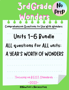 Preview of B.E.S.T Standards Grade 3  Units 1-6  Wonders Comprehension Bundle 2022 Version