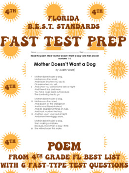 Preview of B.E.S.T. Standards Poem with FAST Style Questions-Mother Doesn't Want a Dog
