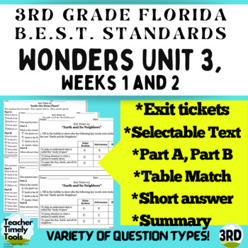 Preview of B.E.S.T. Standards, Wonders, Unit 3, Weeks 1-2,F.A.S.T. Comprehension Type Ques.