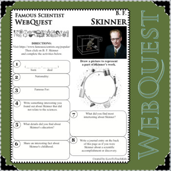 Preview of B. F. SKINNER Science WebQuest Scientist Research Project Biography Notes
