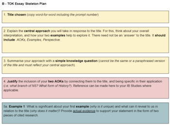 Preview of B - IB Theory of Knowledge (TOK) Essay Skeleton Plan