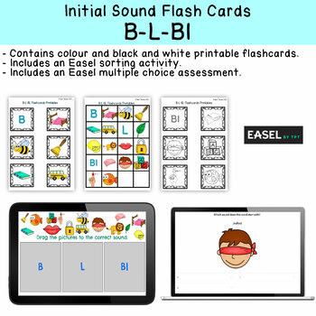 Preview of B - L - Bl Flash Cards for Memory or Sorting & Easel