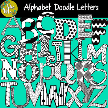 B&W Doodle Alphabet Letters, Hand Drawn PNG Clip Art by SheVelo | TpT