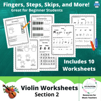 Preview of Violin Worksheets S2 - Fingers, Steps, Skips, and More