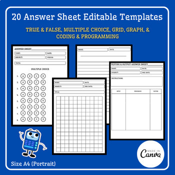 Preview of BACK TO SCHOOL!  20 Answer Sheet Editable Canva Templates