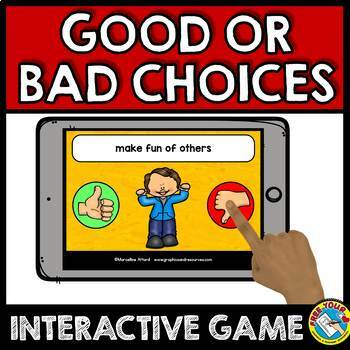 Preview of BACK TO SCHOOL BOOM CARDS ACTIVITY KINDERGARTEN GAME GOOD & BAD CHOICES SORT