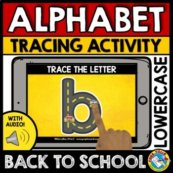 Preview of BACK TO SCHOOL BOOM CARDS ALPHABET ACTIVITY LOWERCASE LETTER TRACING FORMATION