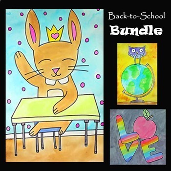 Preview of BACK-TO-SCHOOL BUNDLE | 3 Directed Drawing & Watercolor Painting Art Lessons