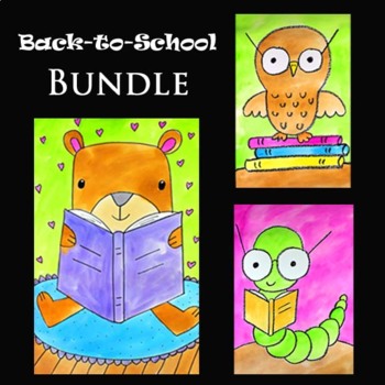 Preview of BACK-TO-SCHOOL BUNDLE | 3 Directed Drawing & Watercolor Painting Art Projects