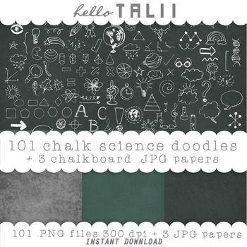 Preview of BACK TO SCHOOL CHALK DOODLES Clip Art + 3 CHALKBOARD Digital Papers
