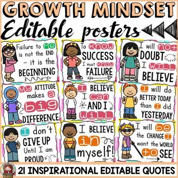 Preview of BACK TO SCHOOL CLASSROOM DECOR: GROWTH MINDSET QUOTES: POSTERS