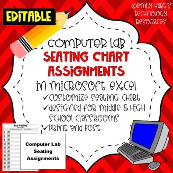 Preview of BACK TO SCHOOL: COMPUTER LAB SEATING ASSIGNMENTS CHART in Excel (Customizable)