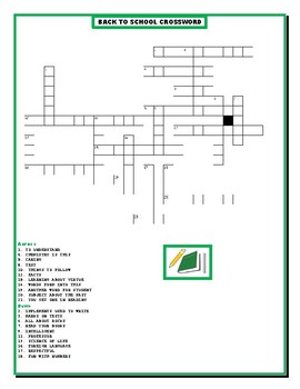 BACK TO SCHOOL CROSSWORD PUZZLE: W/ ANSWER KEY GRS 4 8 TpT