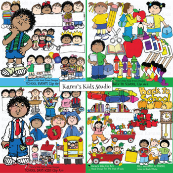 Preview of BACK TO SCHOOL Clipart BIG Bundle (Karen's Kids Clipart)