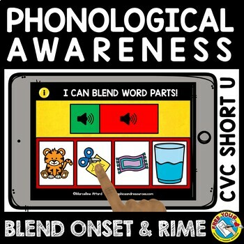 Preview of BOOM CARDS BLENDING CVC WORDS ONSET AND RIME SHORT U DIGITAL GAME KINDERGARTEN