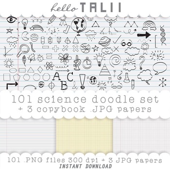 Preview of BACK TO SCHOOL DOODLES Hand drawn Clip Art + 3 COPYBOOK digital papers